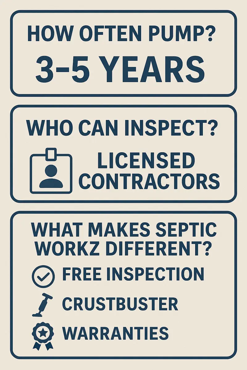 Septic pumping cost quick answer infographic with pricing breakdown