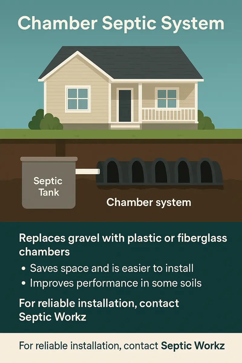 Chamber septic system diagram with open-bottomed plastic chambers